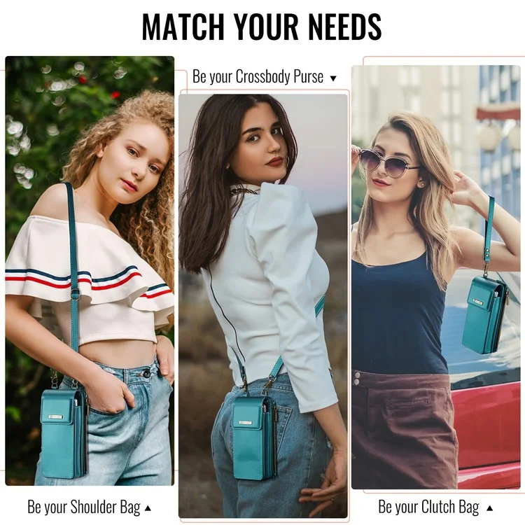 CASEME ME50 Borsa a tracolla per telefono pieghevole RFID Blocking Wallet Glossy Leather Crossbody Phone Bag - Blu