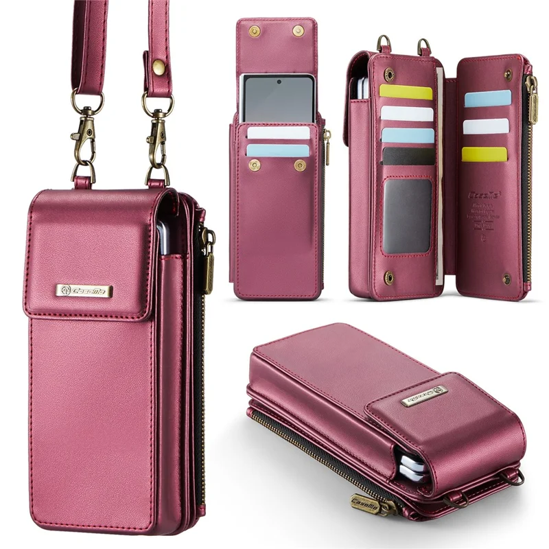 CASEME ME50 Phone Shoulder Bag for Samsung Galaxy Z Fold7 5G / Z Fold6 5G / Z Fold5 5G / Z Fold4 5G / Z Fold3 5G RFID Blocking Leather Pouch - Red