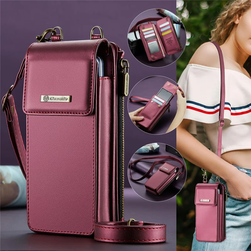 CASEME ME50 Phone Shoulder Bag for Samsung Galaxy Z Fold7 5G / Z Fold6 5G / Z Fold5 5G / Z Fold4 5G / Z Fold3 5G RFID Blocking Leather Pouch - Red