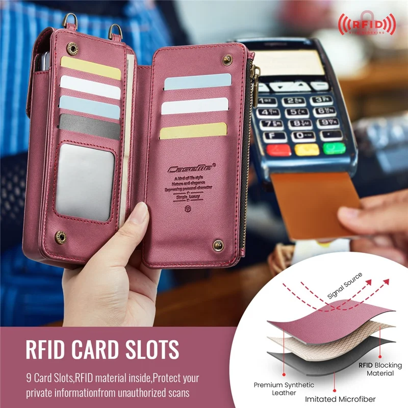 CASEME ME50 Phone Shoulder Bag for Samsung Galaxy Z Fold7 5G / Z Fold6 5G / Z Fold5 5G / Z Fold4 5G / Z Fold3 5G RFID Blocking Leather Pouch - Red