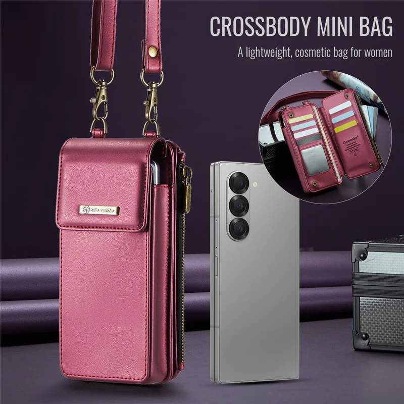 CASEME ME50 Phone Shoulder Bag for Samsung Galaxy Z Fold7 5G / Z Fold6 5G / Z Fold5 5G / Z Fold4 5G / Z Fold3 5G RFID Blocking Leather Pouch - Red