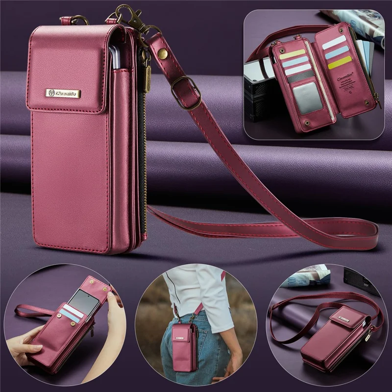 CASEME ME50 Phone Shoulder Bag for Samsung Galaxy Z Fold7 5G / Z Fold6 5G / Z Fold5 5G / Z Fold4 5G / Z Fold3 5G RFID Blocking Leather Pouch - Red