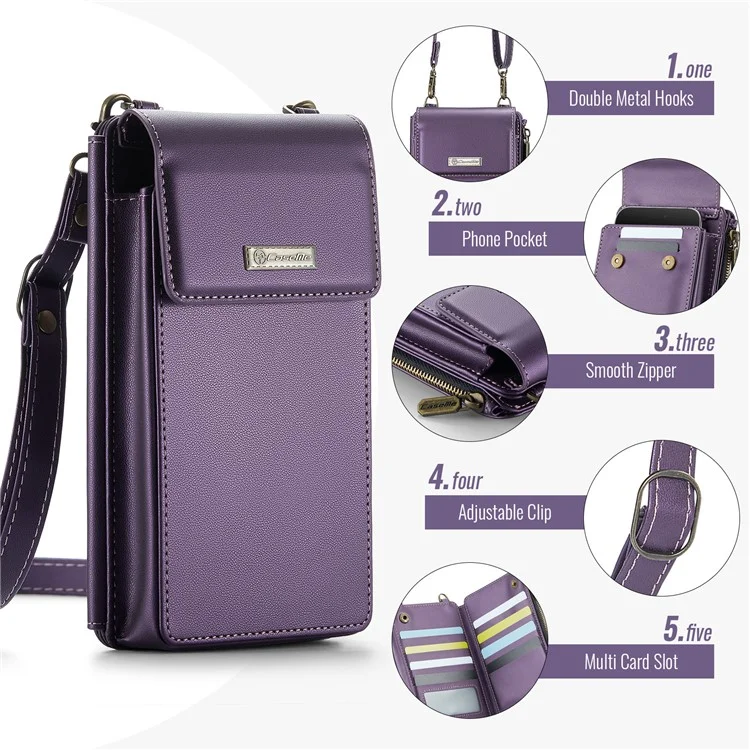 CASEME ME50 Borsa a tracolla in pelle PU RFID Blocking Wallet Universal Phone Bag - Viola