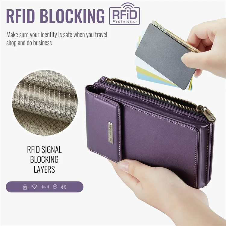 CASEME ME50 Borsa a tracolla in pelle PU RFID Blocking Wallet Universal Phone Bag - Viola
