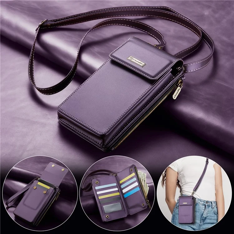 CASEME ME50 Borsa a tracolla in pelle PU RFID Blocking Wallet Universal Phone Bag - Viola