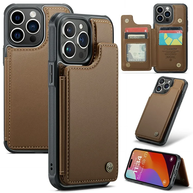 CASEME C22 Series Para iPhone 16 Pro Max Funda de Cuero + TPU Cubierta Bloqueo RFID 5 Ranuras para Tarjetas - Marrón