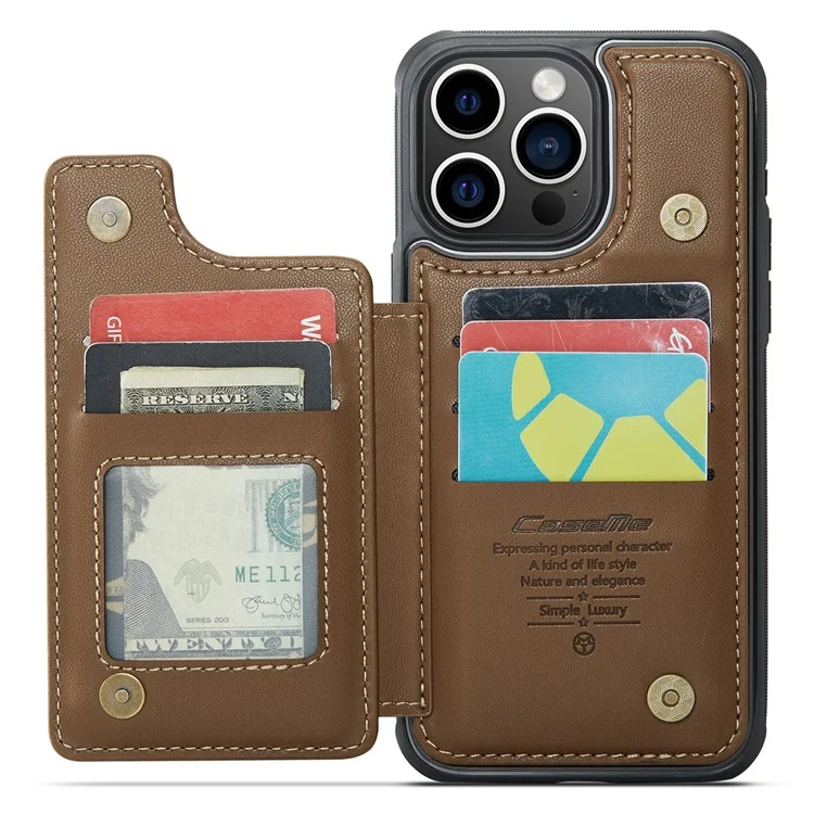 CASEME C22 Series Para iPhone 16 Pro Max Funda de Cuero + TPU Cubierta Bloqueo RFID 5 Ranuras para Tarjetas - Marrón