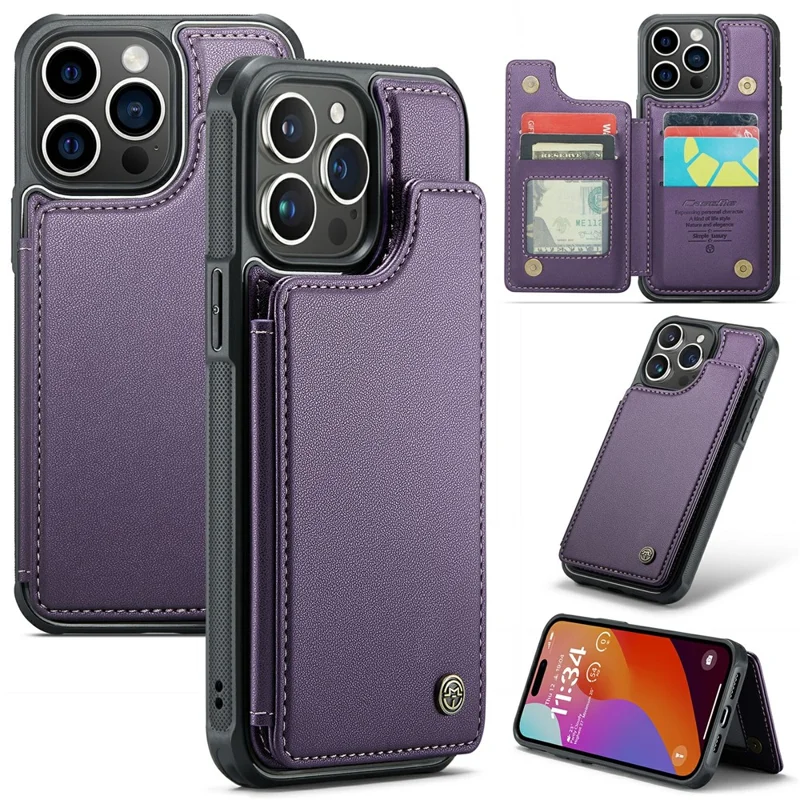 For iPhone 16 Pro Max Phone Case CASEME C22 Leather Back Cover with RFID Blocking Card Slots - Purple