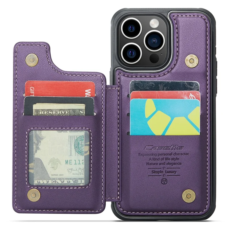 For iPhone 16 Pro Max Phone Case CASEME C22 Leather Back Cover with RFID Blocking Card Slots - Purple