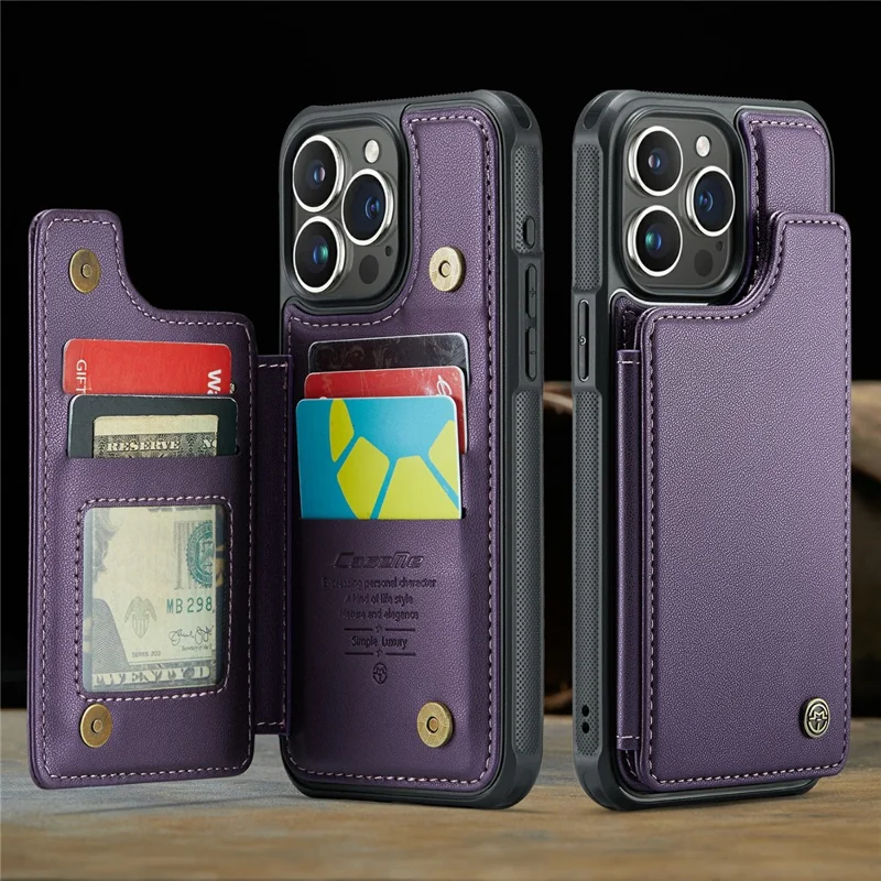 For iPhone 16 Pro Max Phone Case CASEME C22 Leather Back Cover with RFID Blocking Card Slots - Purple