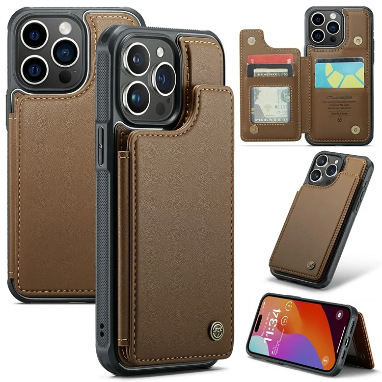 CASEME C22 Series для iPhone 16 Pro Case из кожи + TPU Чехол с защитой от RFID-сканирования и слотами для карт - коричневый