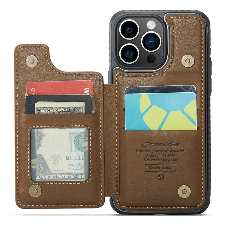 CASEME C22 Series для iPhone 16 Pro Case из кожи + TPU Чехол с защитой от RFID-сканирования и слотами для карт - коричневый