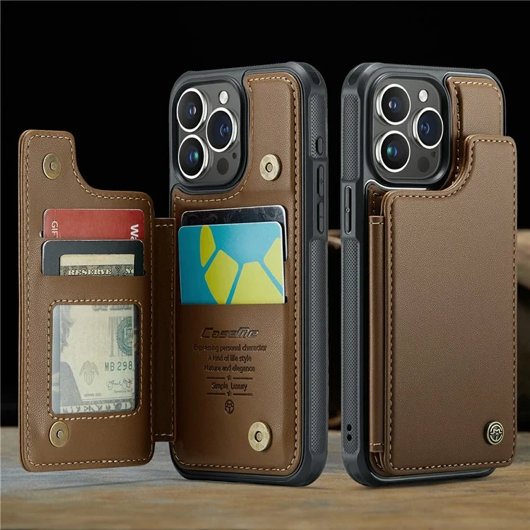 CASEME C22 Series для iPhone 16 Pro Case из кожи + TPU Чехол с защитой от RFID-сканирования и слотами для карт - коричневый