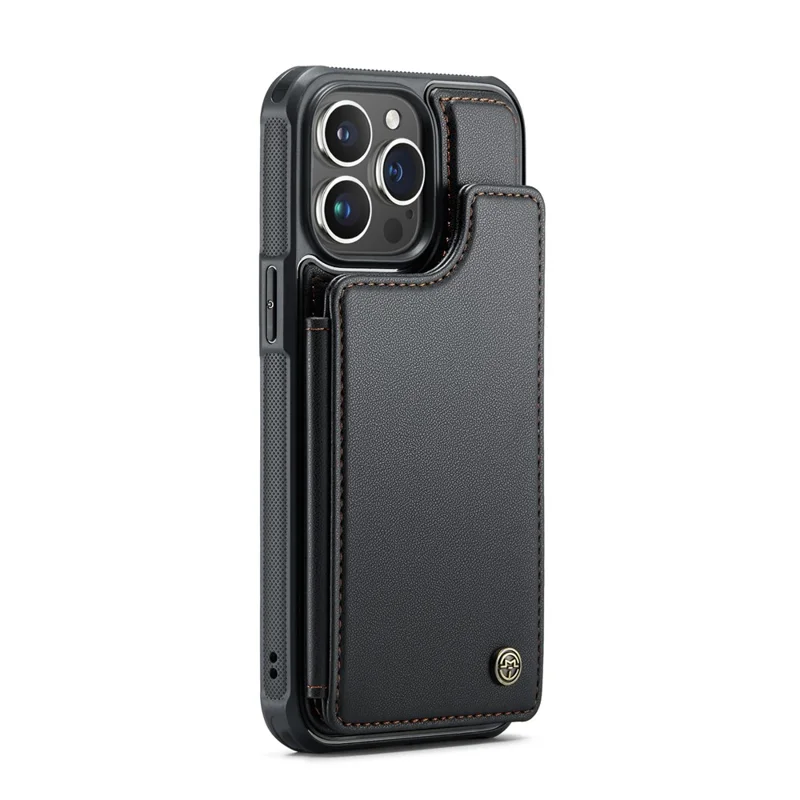 For iPhone 16 Pro Phone Case CASEME C22 Leather Back Cover with RFID Blocking Card Slots - Black