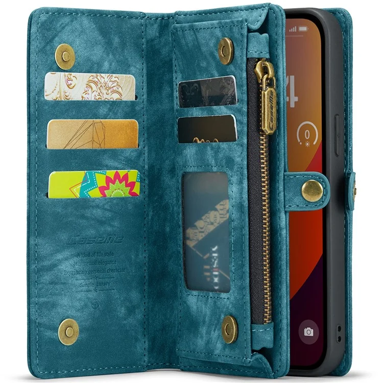 For iPhone 16 Pro Phone Cases CASEME Leather Cover with Detachable Wallet and Strap - Blue