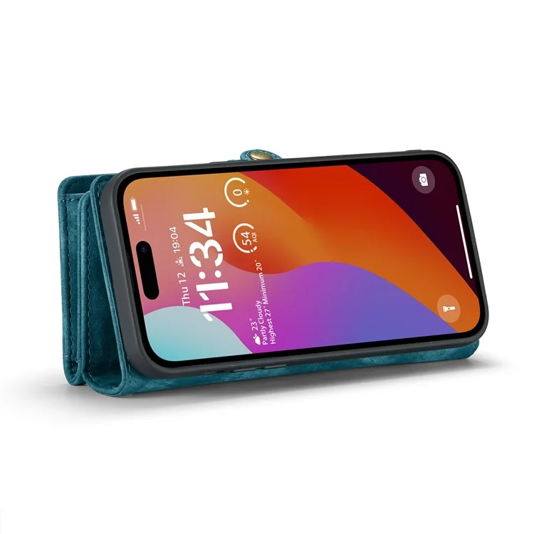 For iPhone 16 Pro Phone Cases CASEME Leather Cover with Detachable Wallet and Strap - Blue