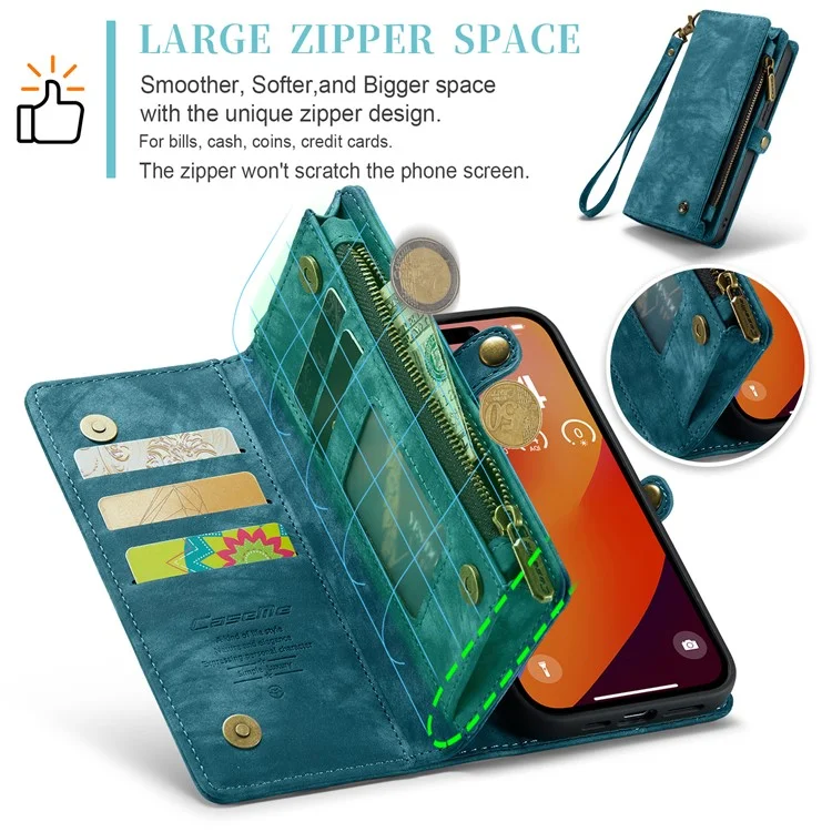 For iPhone 16 Pro Phone Cases CASEME Leather Cover with Detachable Wallet and Strap - Blue