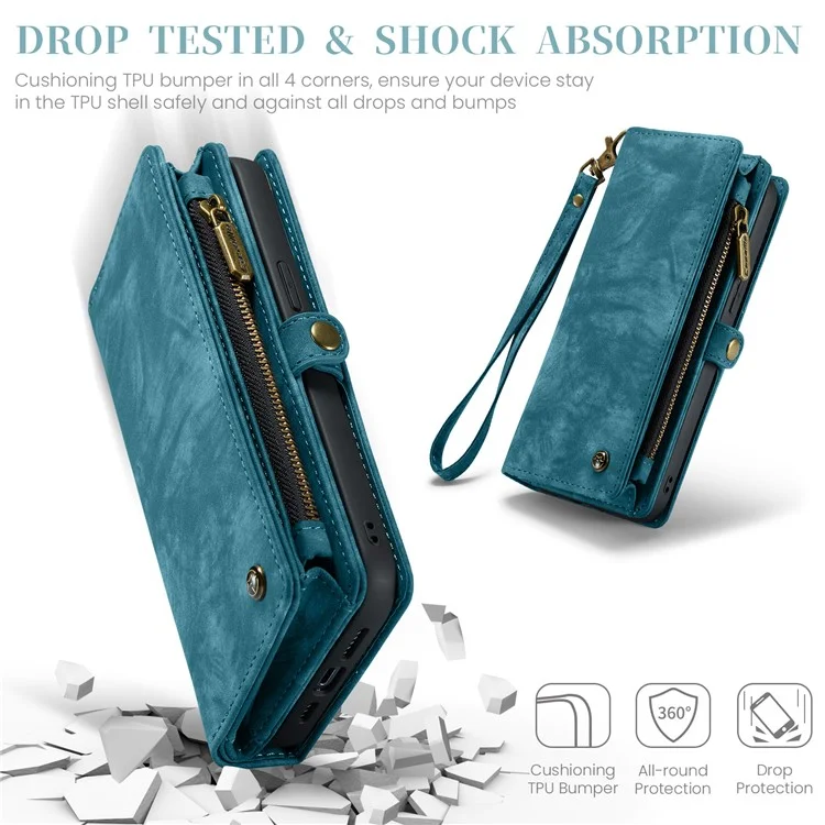 For iPhone 16 Pro Phone Cases CASEME Leather Cover with Detachable Wallet and Strap - Blue