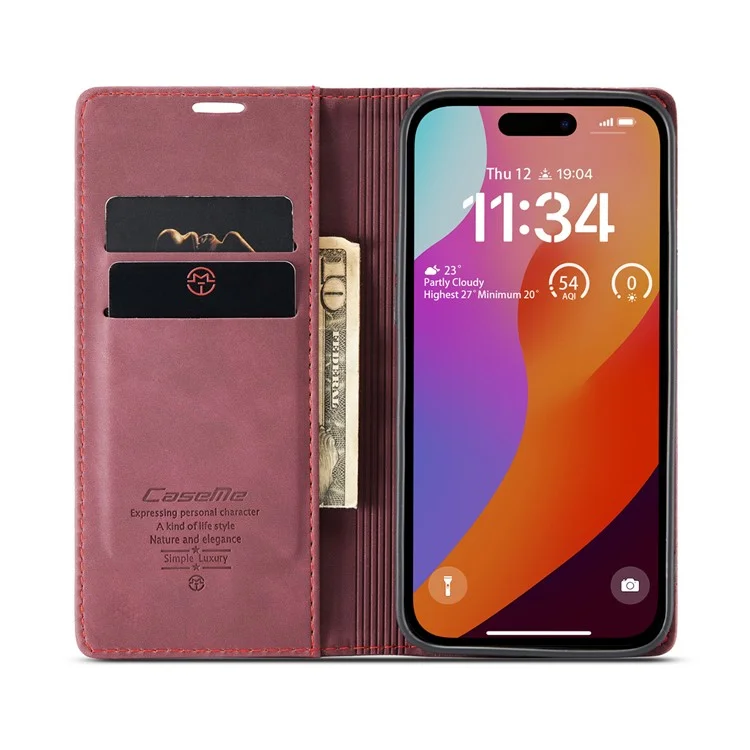 CASEME 013-Serie für iPhone 16 Pro Max Hülle Kartenfach Stand Lederhülle - Rot