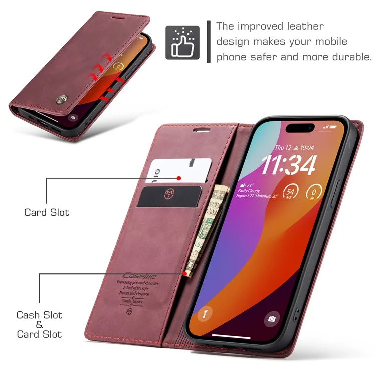 CASEME 013-Serie für iPhone 16 Pro Max Hülle Kartenfach Stand Lederhülle - Rot