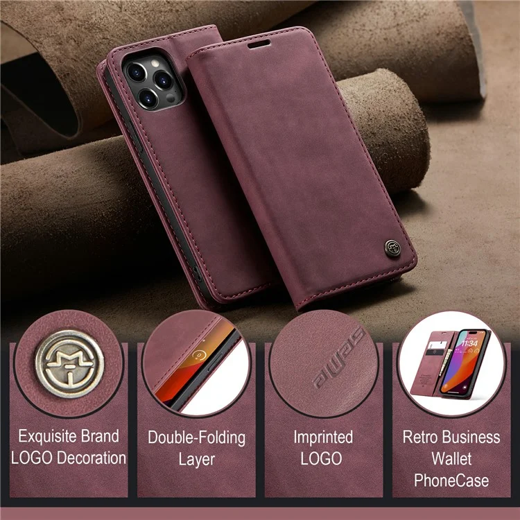 CASEME 013-Serie für iPhone 16 Pro Max Hülle Kartenfach Stand Lederhülle - Rot