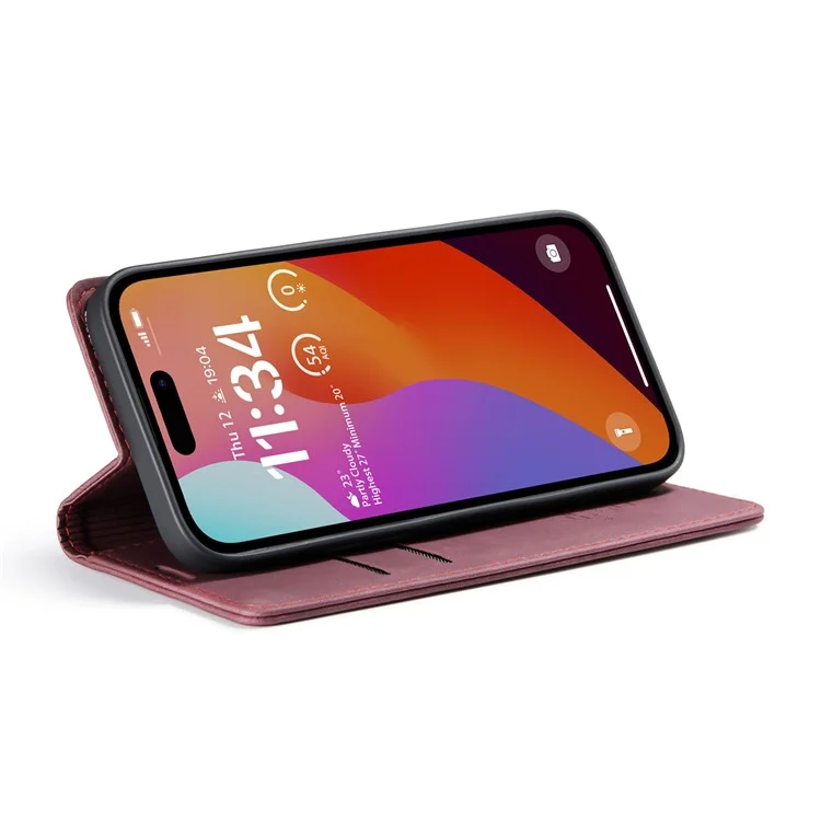 CASEME 013 Serie für iPhone 16 Pro Case Kartenfach Ständer Leder Handyhülle - Rot