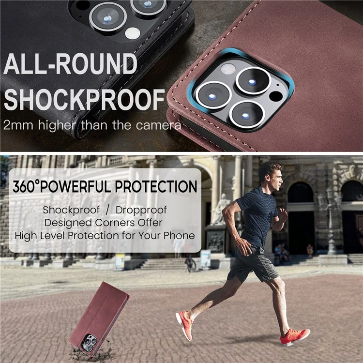 CASEME 013 Serie für iPhone 16 Pro Case Kartenfach Ständer Leder Handyhülle - Rot