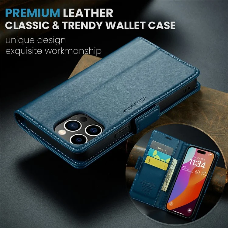 CASEME 023 Serie für iPhone 16 Pro Max Hülle RFID-Blockierung Glanz Ständer Handyhülle - Blau
