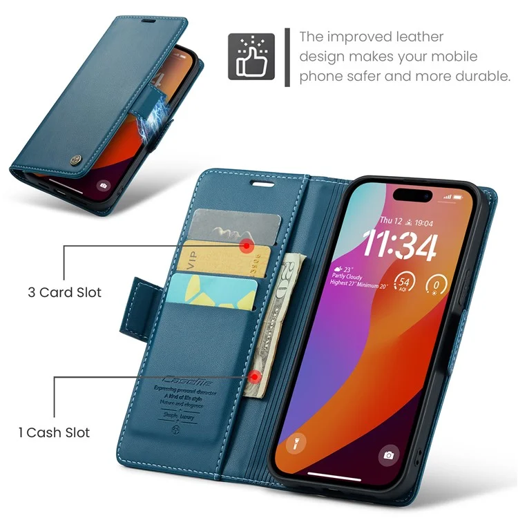 CASEME 023 Serie für iPhone 16 Pro Max Hülle RFID-Blockierung Glanz Ständer Handyhülle - Blau