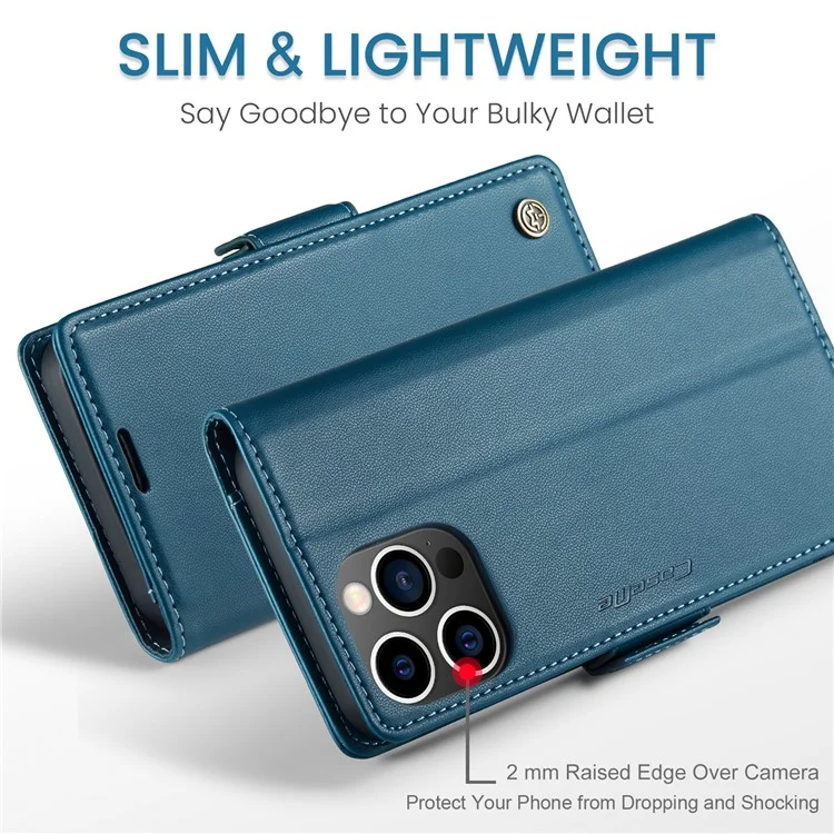 CASEME 023 Serie für iPhone 16 Pro Max Hülle RFID-Blockierung Glanz Ständer Handyhülle - Blau