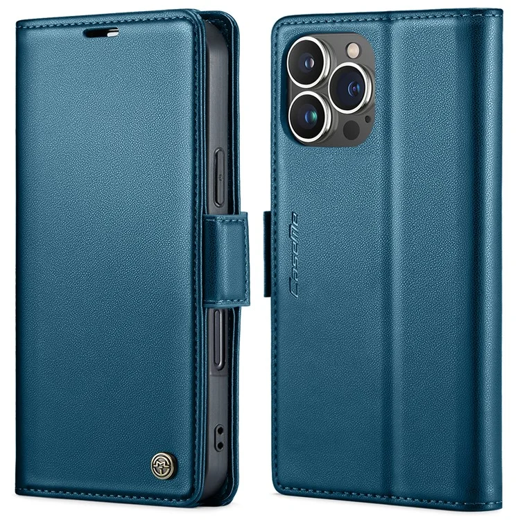 For iPhone 16 Pro Leather Case CASEME 023 RFID Blocking 3 Card Slot Mobile Cover - Blue