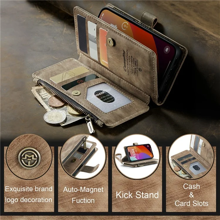 Capa CASEME C30 Series para iPhone 16 Pro, em Couro PU com 7 Compartimentos para Cartões - Marrom
