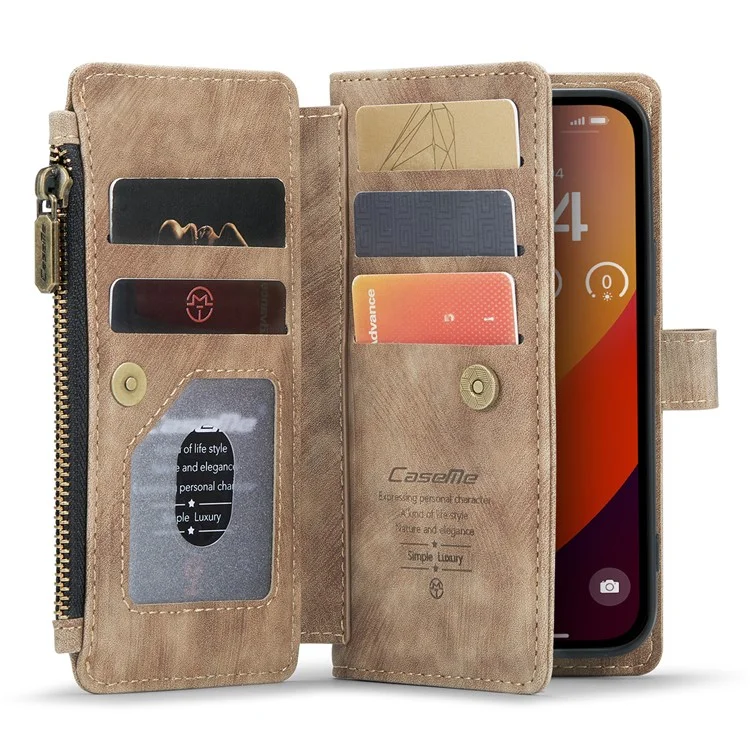 Capa CASEME C30 Series para iPhone 16 Pro, em Couro PU com 7 Compartimentos para Cartões - Marrom