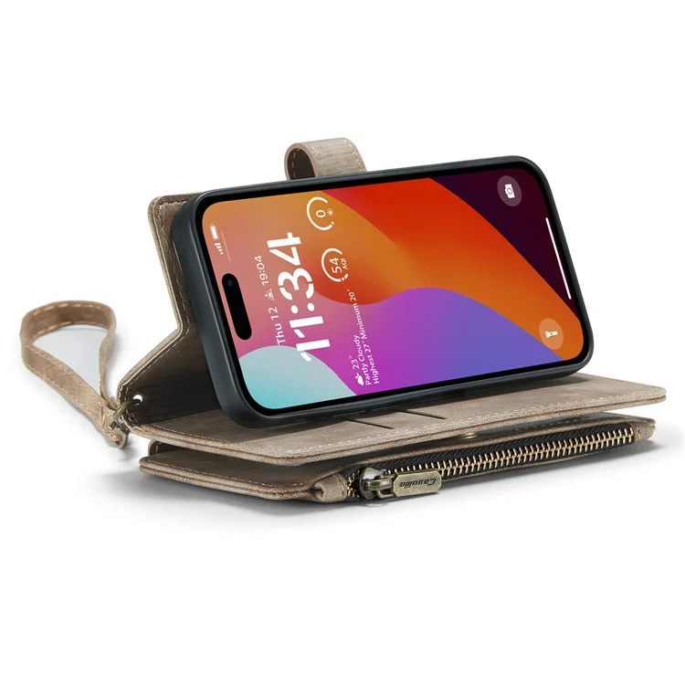 Capa CASEME C30 Series para iPhone 16 Pro, em Couro PU com 7 Compartimentos para Cartões - Marrom