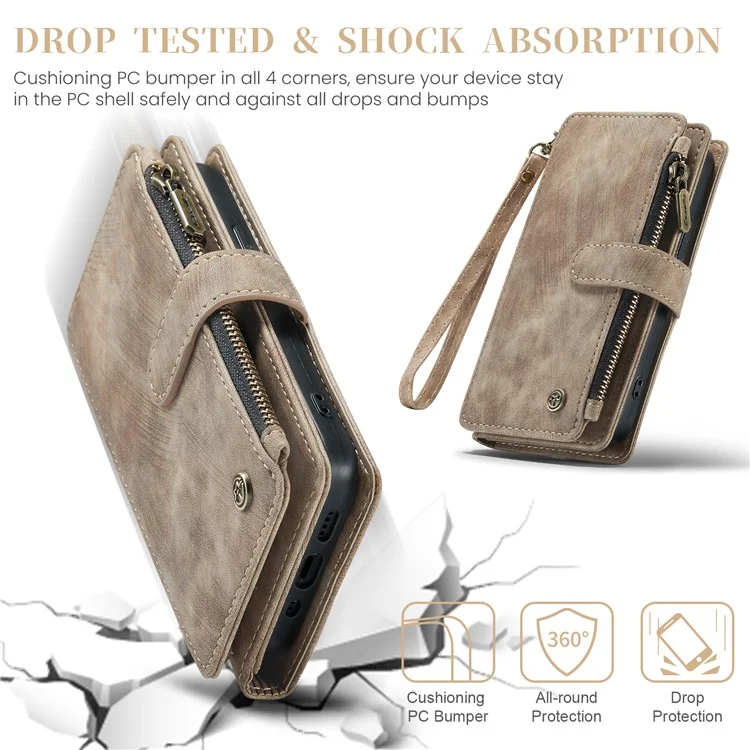 Capa CASEME C30 Series para iPhone 16 Pro, em Couro PU com 7 Compartimentos para Cartões - Marrom