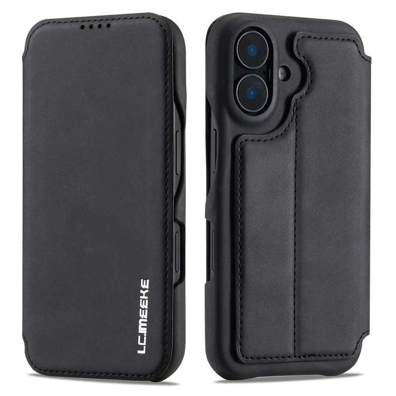 LC.IMEEKE For iPhone 16 Plus Case Card Holder Stand Leather Phone Cover - Black