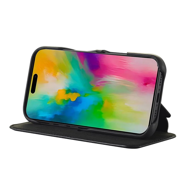 LC.IMEEKE For iPhone 16 Plus Case Card Holder Stand Leather Phone Cover - Black