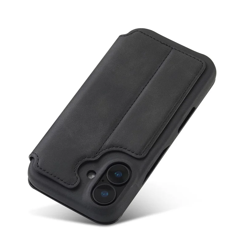 LC.IMEEKE For iPhone 16 Plus Case Card Holder Stand Leather Phone Cover - Black