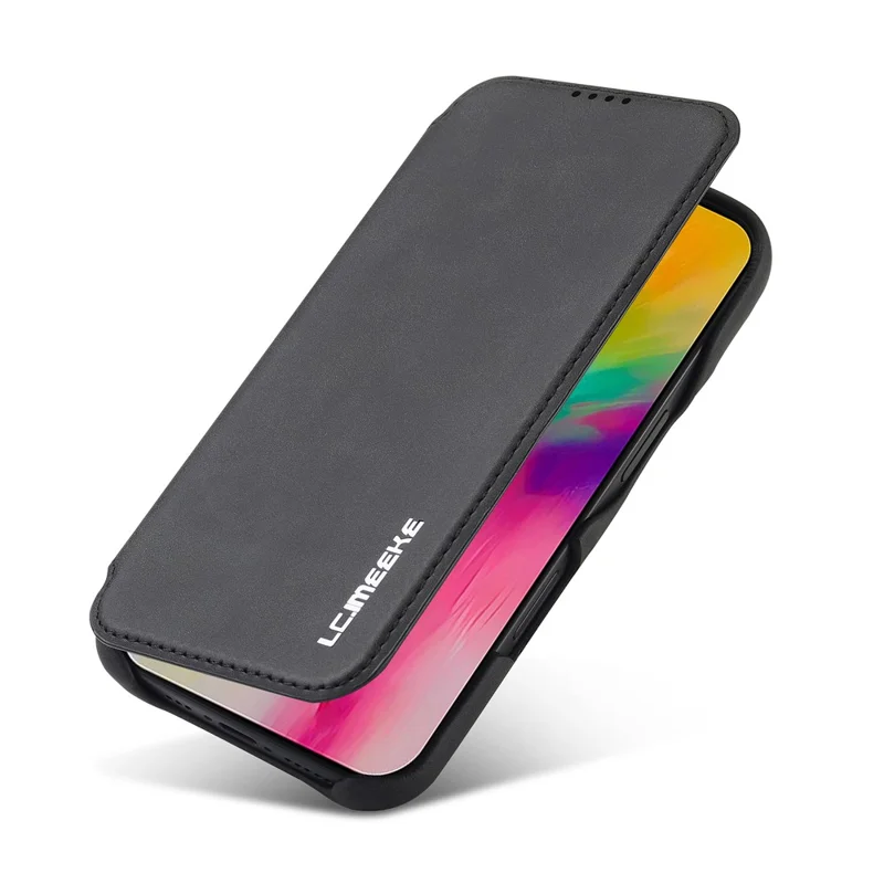 LC.IMEEKE For iPhone 16 Plus Case Card Holder Stand Leather Phone Cover - Black