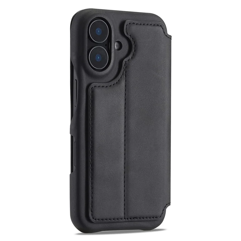 LC.IMEEKE For iPhone 16 Plus Case Card Holder Stand Leather Phone Cover - Black