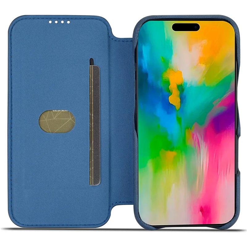 LC.IMEEKE For iPhone 16 Case Card Holder Stand Leather Phone Cover - Blue