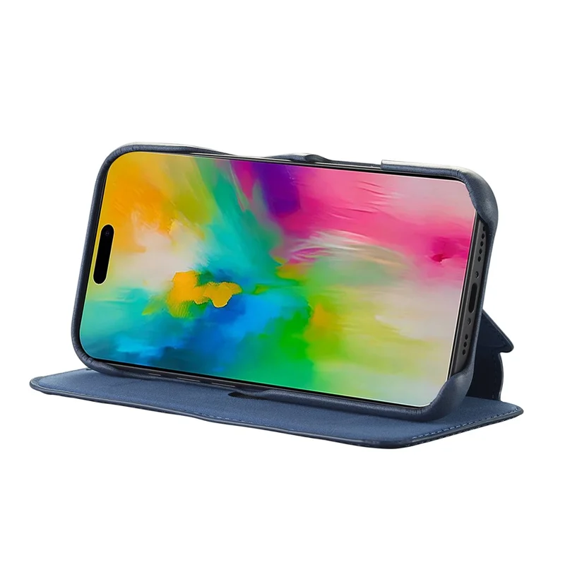 LC.IMEEKE For iPhone 16 Case Card Holder Stand Leather Phone Cover - Blue