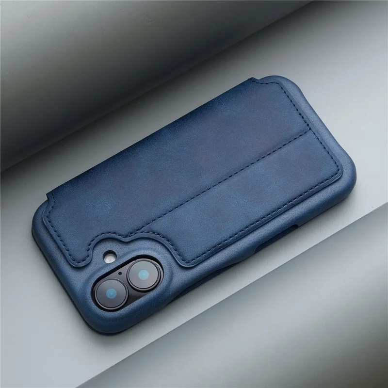 LC.IMEEKE For iPhone 16 Case Card Holder Stand Leather Phone Cover - Blue