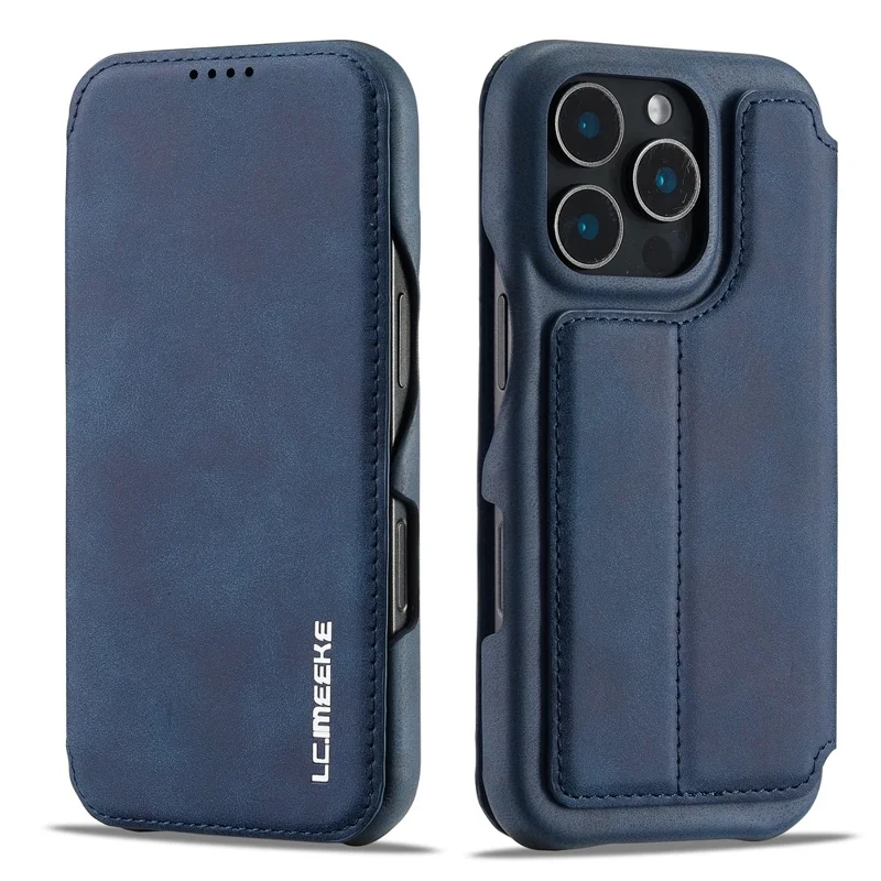 LC.IMEEKE For iPhone 16 Pro Max Case Card Holder Stand Leather Phone Cover - Blue