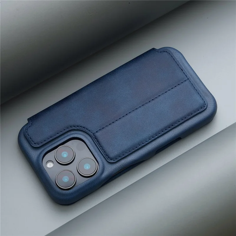 LC.IMEEKE For iPhone 16 Pro Max Case Card Holder Stand Leather Phone Cover - Blue