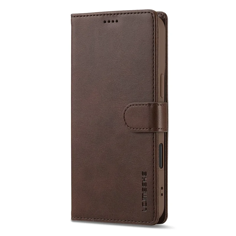 LC.IMEEKE For iPhone 16 Plus Case Calf Texture PU Leather Stand Wallet Phone Cover - Brown