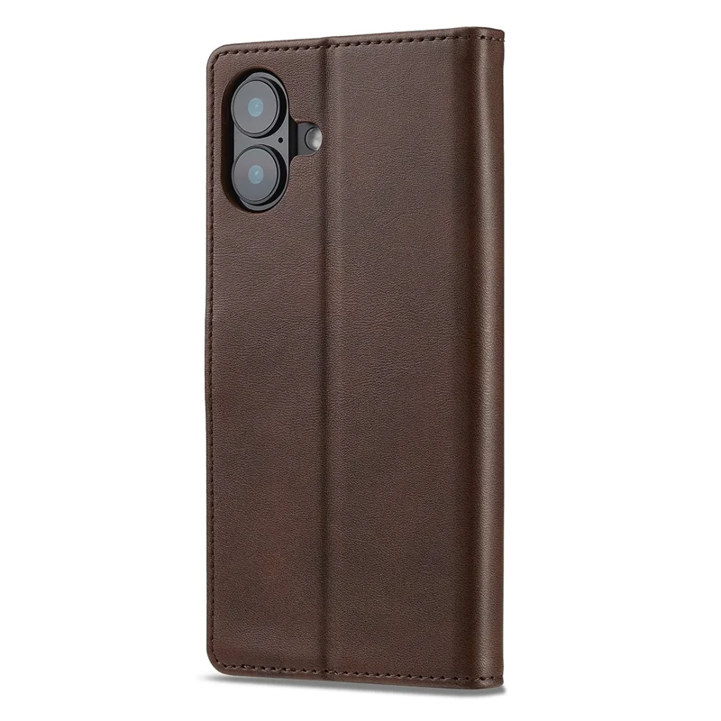 LC.IMEEKE For iPhone 16 Plus Case Calf Texture PU Leather Stand Wallet Phone Cover - Brown