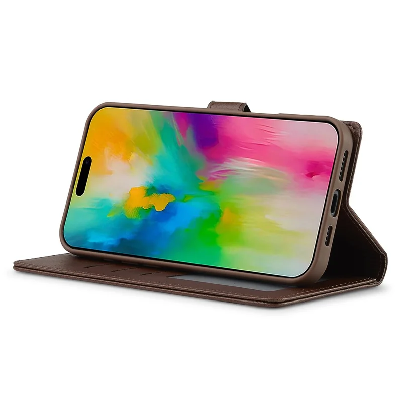 LC.IMEEKE For iPhone 16 Plus Case Calf Texture PU Leather Stand Wallet Phone Cover - Brown