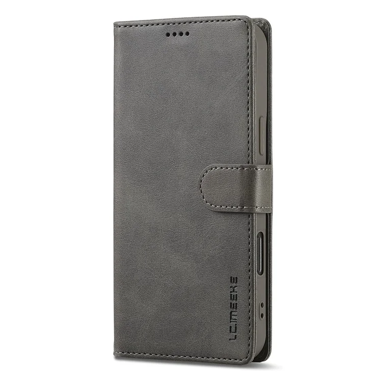 LC.IMEEKE Per iPhone 16 Pro Case Calf Texture PU Leather Stand Wallet Phone Cover - Grigio