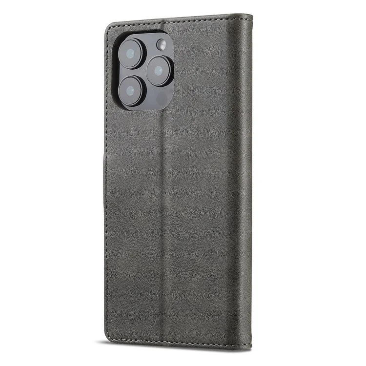 LC.IMEEKE Per iPhone 16 Pro Case Calf Texture PU Leather Stand Wallet Phone Cover - Grigio